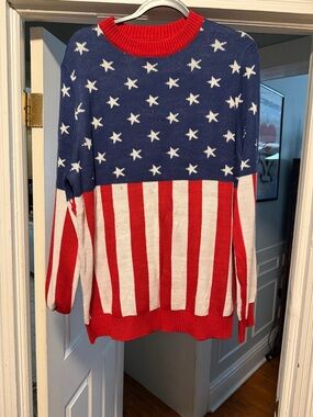 Tipsy Elves Red, White & Blue Star Stripe Crewneck Sweater